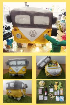 a collage of photos showing various items made to look like a camper van