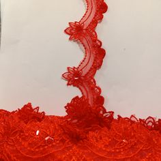 Beaded Red Lace Trim Embroidered on 100% Polyester Organza . Large Arch Scalloped Trim. Formal Trim. Perfect for Edging and Gowns.  Sold by the Yard.  Lace Usa Fitted Embroidered Party Fabric With Lace Trim, Fitted Embroidered Fabric With Lace Trim For Party, Red Fitted Embroidered Fabric For Party, Fitted Red Embroidered Fabric For Party, Elegant Red Fitted Embroidered Fabric, Elegant Fitted Red Embroidered Fabric, Elegant Red Embroidered Fabric For Wedding, Embroidered Fitted Lace For Party, Red Embroidered Lace Fabric For Party