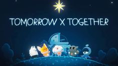 a group of cartoon animals standing in front of a christmas star with the words tomorrow x together