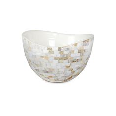 a white bowl with mother of pearl in it