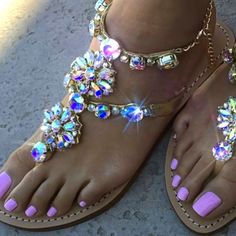 Nwot Silver Crystals In Different Shapes Accessoriesd Onto Rose Gold Sandals Size 9 Gladiator Flats, Casual Sandals Womens, Bohemian Sandals, Pearl Sandals, Flat Gladiator Sandals, Womens Gladiator Sandals, Crystal Sandals, Beaded Flats, Womens Sandals Summer