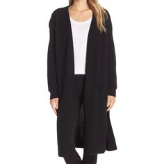 Ugg W Aysha Long Sleeve Patch Pockets 3/4 Length Long Sweater Cardigan, Black, M Brand: Ugg Style: 1095901 Color: Black Size: Medium (M) - Cotton Blend-Knit - Long Sleeve - Three-Quarter Length Open Cardigan - Side Slits - Front Patch Pockets - Hand Wash Cold. Lay Flat To Dry - Made In China - New With Tags Fiber Contents 35% Cotton, 35% Viscose, 15% Wool, 15% Nylon Winter Workwear Cardigan With 3/4 Sleeves, Versatile Black Cardigan For Daywear, Black Workwear Cardigan With Pockets, Black Oversized Versatile Cardigan, Oversized Black Versatile Cardigan, Black Relaxed Fit Winter Cardigan, Black Cardigan With Pockets For Layering, Black Relaxed Fit Cardigan For Winter, Black Sweater Coat With Pockets For Spring