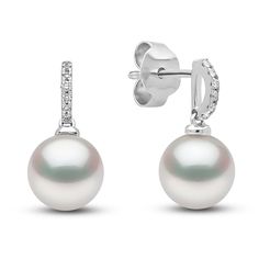 Lustrous freshwater cultured pearls shimmer elegantly in these timeless women's stud earrings. 18K White Gold Diamond accents Freshwater cultured pearls Secures in place with friction backs. From the Yoko London collection Elegant Round Pearl Earrings With High Luster, Elegant Akoya Pearl Earrings For Anniversary, Elegant High Luster Pearl Earrings, Luxury Pearl Diamond Earrings, Refined Akoya Pearl Earrings As Gift, Elegant Pearl White Earrings With High Luster, Formal Round Akoya Pearl Earrings, Timeless Akoya Pearl White Pearl Earrings, Fine Jewelry Akoya Pearl Pear-shaped Earrings