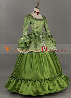 Green Brocade Floral Renaissance Victorian Dress   Condition: Brand New  Color: amp;nbsp; Green  Material: This Victorian Southern Belle Dress is made of amp;nbsp; High Quality Brocade and Satins,smooth, soft and comfortable to wear  Sleeve Length: Short Sleeve  Dresses Length:Floor-Length  Neckline: amp;nbsp; Square Collar  Decoration: Ruffles + Lace  Style: This dress is perfect for civil war,victorian,medieval,regency,renaissance, wedding, cosplay, themed party, photograph, stage performance, Green Victorian Dress, Historical Dresses Victorian, 1800s Dresses, Gothic Victorian Dresses, Victorian Era Dresses, Southern Belle Dress, Belle Dresses, Victorian Wedding Dress, Victorian Fashion Dresses