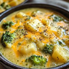 broccoli and cheese soup in a bowl