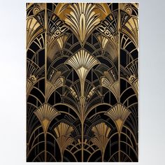 an art deco design with gold and black poster