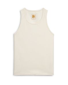 A Dandy Del Mar Milan Rib Tank - Shell on a white background. Ribbed Tank Tops, Knit Tank, Mens Swimwear, Knit Cotton, Dandy, Knit Tanks, Base Layer, Resort Wear, Rib Knit