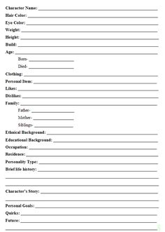 the character worksheet is shown in this image