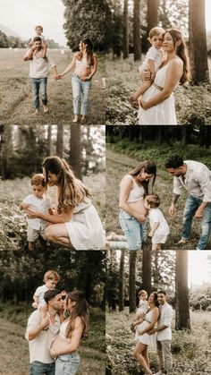 a collage of photos with people holding each other in the air and one man carrying a baby