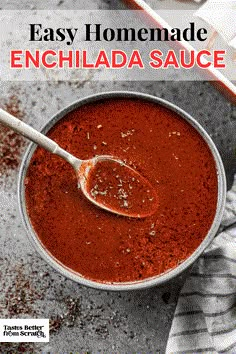 easy homemade enchilada sauce in a bowl with a spoon