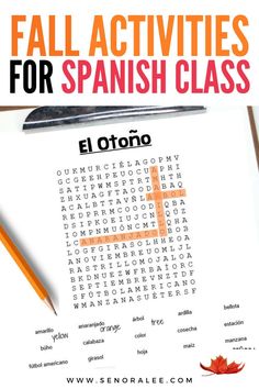 an orange cross on top of a paper with the words fall activities for spanish class