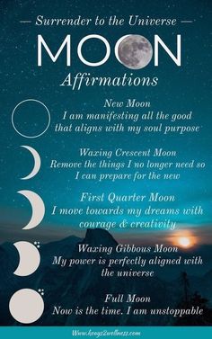 Moon Phase Affirmations, Moon Knowledge, Moon Affirmations, Universe Magic, Moon Facts, Moon Meaning, Moon Magick, Moon Spells, Moon Rituals