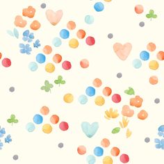 watercolor hearts and flowers on a white background