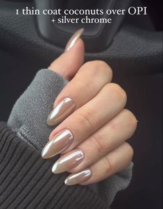 Taupe Chrome Nails, Cool Chrome Nails, Tan Chrome Nails, Chrome Nails Pearl, Fall Chrome Nails, Glazed Nails, Nails Pearl