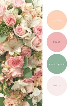 the color palette is pink, green and white with some flowers on it's side