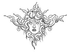 a drawing of a woman's face with snakes coming out of her hair and eyes