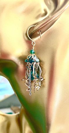 Mermaid Jellyfish Earrings - Etsy Nickel-free Ocean-inspired Dangle Earrings, Adjustable Dangle Earrings Ocean-inspired, Whimsical Nickel-free Earrings For Summer, Handmade Mermaid Earrings For Gift, Whimsical Nickel-free Summer Earrings, Ocean-inspired Dangle Single Earring, Ocean-inspired Single Dangle Earring, Whimsical Turquoise Nickel-free Earrings, Jellyfish