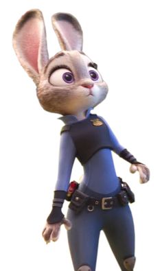 an animated rabbit is dressed in blue and black