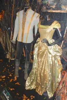 two mannequins dressed in gold and silver clothing