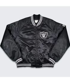 Product Specifications  Material: Satin Fabric Lining: Viscose lining Color: Black Front: Snap-tab Buttoned Closure Collar: Rib-knitted Sleeves: Long sleeves Cuffs: Rib-knitted Hemline: Rib-knitted  The post 80’s Los Angeles Raiders Bomber Jacket appeared first on <a rel="nofollow" href="https://www.jackets... Throwback Long Sleeve Windbreaker For Fall, Fall Throwback Long Sleeve Windbreaker, Black Throwback Winter Outerwear, Black Winter Vintage Outerwear, Black Throwback Hooded Outerwear, Black Hooded Throwback Outerwear, Los Angeles Raiders, Knitted Sleeves, Retro Jacket