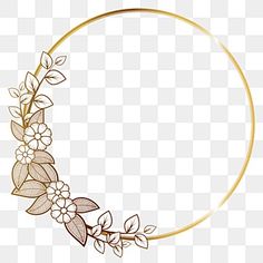 a gold circle frame with flowers and leaves on it, transparent background png clipart