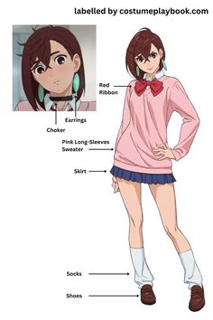 an anime character with her name and description on the side, labeled by costume playbook com