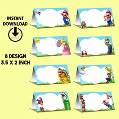 mario and luigi paper place cards with free printables for your nintendo wii game