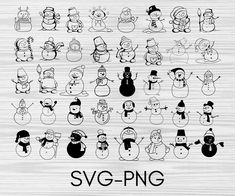 the svg - png christmas snowmen are all drawn in different styles and sizes