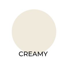 a white circle with the word creamy in black on it's bottom corner