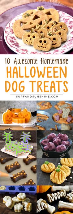 halloween dog treats with text overlay that says, 10 awesome homemade halloween dog treats