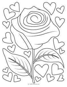 a rose with hearts on it coloring page