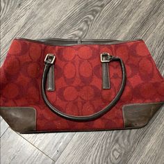 Approx 8x13 Red Wool With Light Pulling Silver Hardwear Brown Leather With Some Scratches, See Pics. Bought From Another Posher, Never Used, Good Condition Casual Red Office Bag, Red Office Bag For Fall, Red Bags For Fall Errands, Red Coach Shoulder Bag For Office, Chic Red Bag With Snap Closure, Burgundy Bags With Snap Closure, Leather Coach, Coach Purse, Red Wool