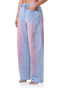 Medium Wash Cotton Wide Leg Pants With Five Pockets, Cotton Medium Wash Wide Leg Pants With Five Pockets, Spring Faded Jeans With Belt Loops, Faded Jeans With Belt Loops For Spring, Faded Cotton Flare Jeans With Five Pockets, Spring Recycled Denim Wide Leg Flare Jeans, Spring Wide Leg Flare Jeans In Recycled Denim, Light Wash Cotton Flare Jeans, Light Wash Cotton Flare Jeans With Belt Loops