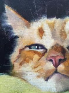 a painting of a cat's face with its eyes closed and it is looking at the camera