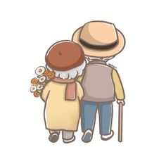 an elderly couple is hugging each other with flowers in their hands and the text by hudie 2012 - 11