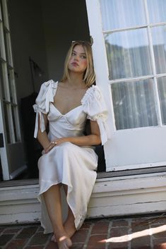 The Ivory Poet Slip Dress – Selkie Silk Puff Sleeve Dress, Wedding Puff Sleeves, Silk Charmeuse Wedding Dress, Silk Reception Dress, White Mermaid Prom Dress, Nyc Shoot, White Prom Dress Mermaid, Tuscan Vineyard, Dress Ankle Length