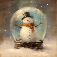 a painting of a snow globe with a snowman inside