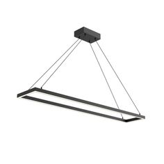 a rectangular light fixture with two lights hanging from it's sides and one is black