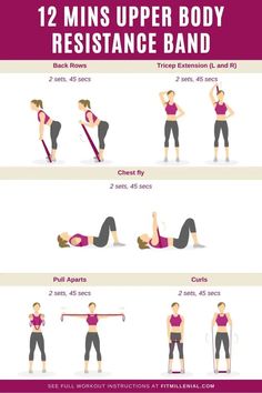 Whole Body Band Workout, Upper Body Workout Resistance Bands, Upper Body Workout At Home With Bands, Resistance Band Chest Exercises, Upper Body Band Workout, Excercise Arms, Band Upper Body Workout, Upper Body Resistance Band Workout, Band Workout Resistance