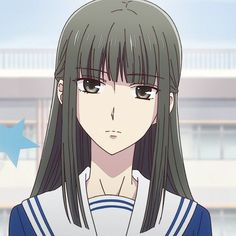 an anime character with long black hair and green eyes, wearing a sailor's uniform