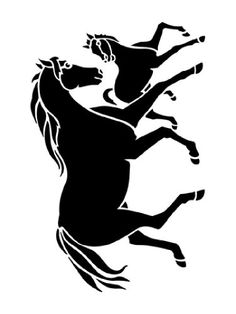 a black and white silhouette of a horse with its rear legs spread out in the air