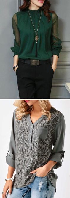 work tops, work blouses for women, casual work blouses, casual tops, causal tops for women Grey Pants Outfit Women, Grey Pants Outfit, Womens Tops Dressy, Work Blouses, Elegante Casual, Outfit Trends, Outfit Women, Dressy Tops, Grey Pants