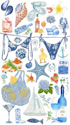 an image of various items that are in the shape of a boat and starfish