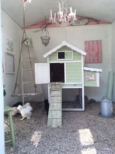 there is a dog house with a ladder to the roof