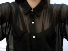 Camisa transparente para a primavera http://vilamulher.terra.com.br/camisas-transparentes-na-primavera-14-1-32-2673.html Foto/Trashy Fame Vetements Shoes, Black Button Up Shirt, Fancy Frocks, Edgy Chic, Black Sheer Top, Evening Outfits, Fashion Attire, Pinterest Fashion, Classy And Fabulous