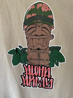 NWT Aloha Army Patton Tiki Tshirt 100% Cotton Sand M. armpit to armpit: 20" length: 28" Vintage Aloha, Casual Button Down Shirts, Casual Shirts, Mens Accessories, Mens Outfits, T Shirt