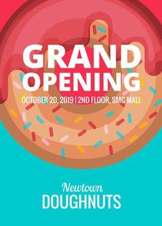 the grand opening poster for newton doughnuts