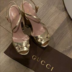 Gold Platform Gucci Original Shoes Elegant Gold Gucci Heels, Gucci Ankle Strap Heels With Gold-tone Hardware, Gucci Platform, Luxury Gucci Heels With Gold-tone Hardware, Gucci Luxury Sandals With Gold-tone Hardware, Gucci Leather Bags With Gold-tone Hardware, Gold Platforms, Shoes Gucci, Gucci Shoes