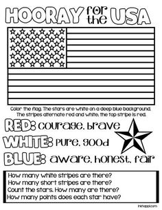 an american flag coloring page with the words hooray for usa and stars on it