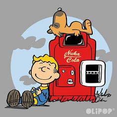 a charlie brown cartoon character leaning against a coca - cola machine with his head on the ground